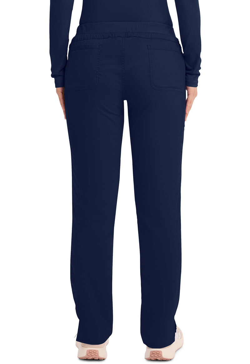 Navy - Women's Mid Rise Tapered Leg Drawstring Scrub Pants – Petite (Back)