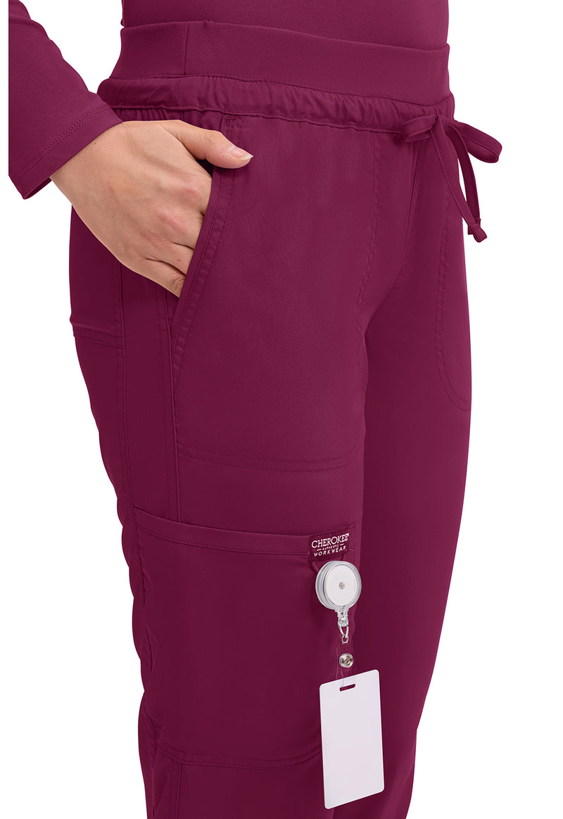 Wine - Women's Mid Rise Tapered Leg Drawstring Scrub Pants – Petite (View 2)