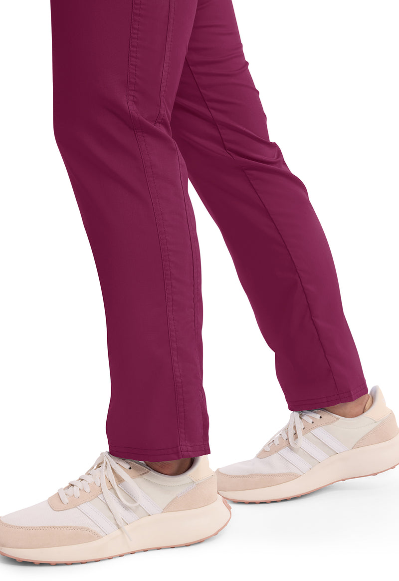 Wine - Women's Mid Rise Tapered Leg Drawstring Scrub Pants – Petite (View 3)