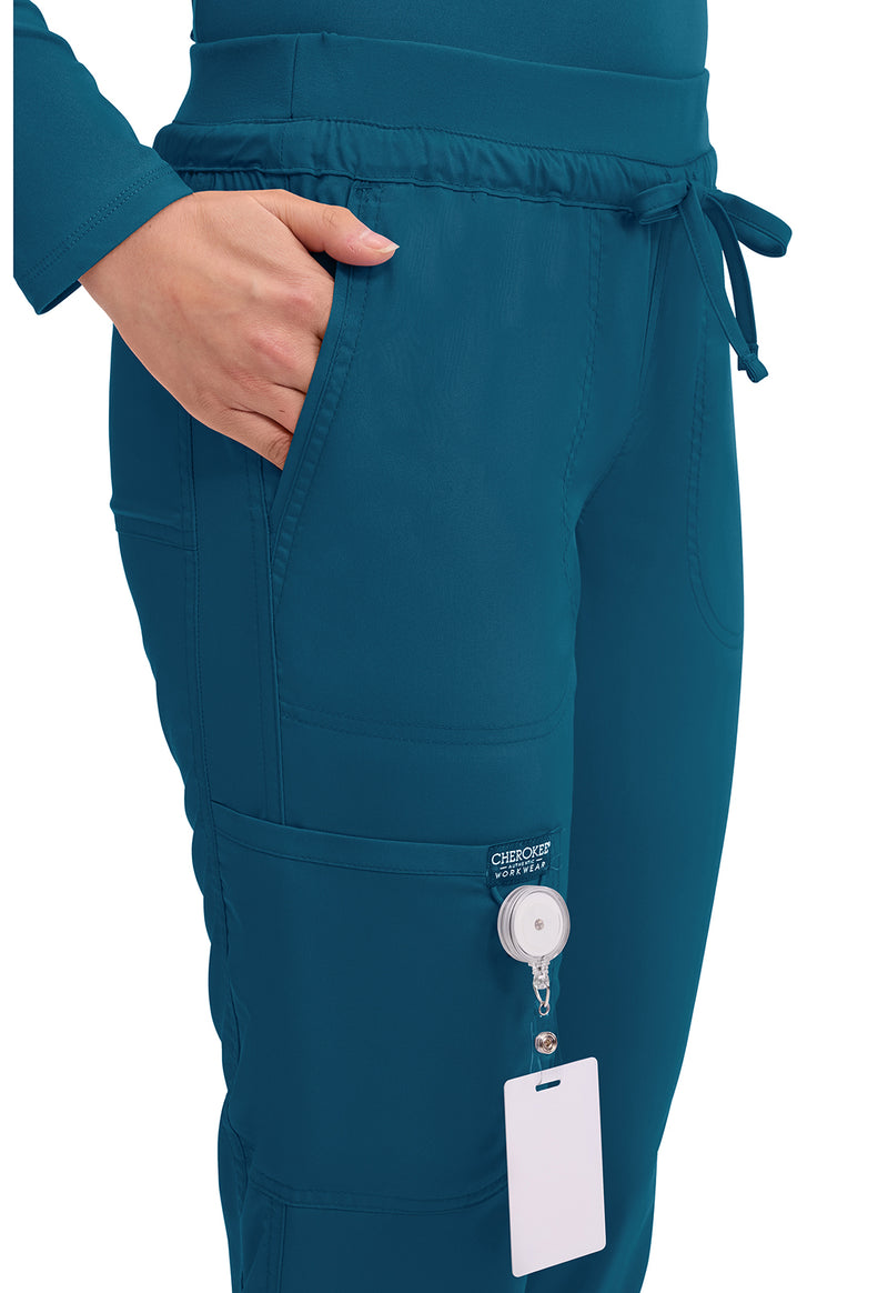 Caribbean Blue - Women's Mid Rise Tapered Leg Drawstring Scrub Pants – Tall (View 2)