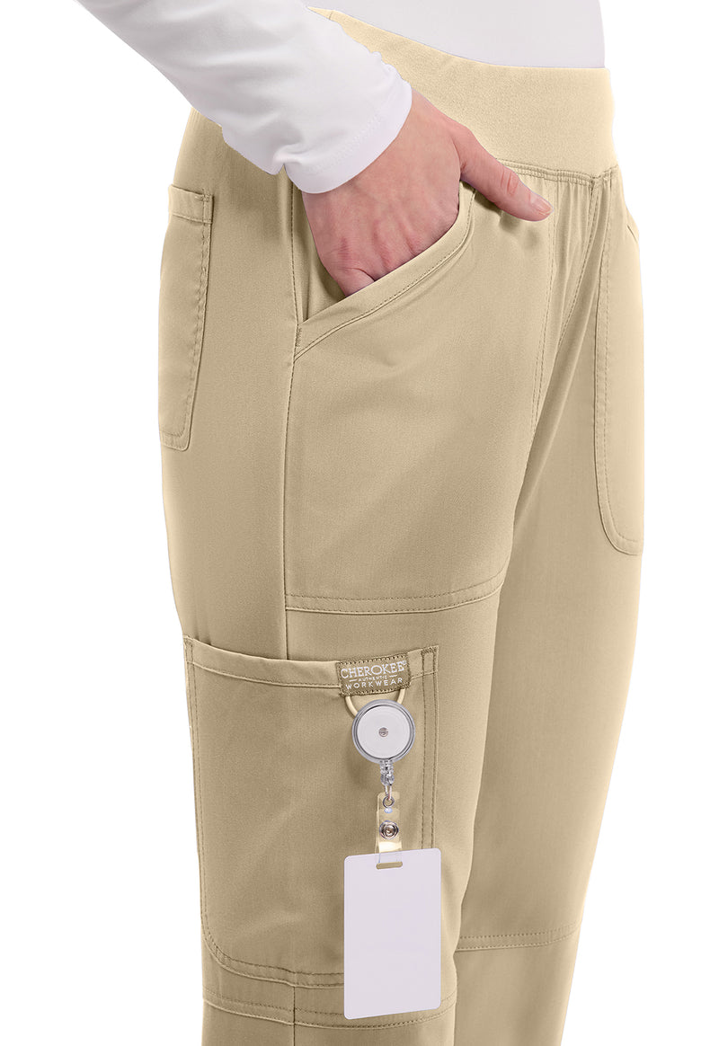Khaki - Women's Mid Rise Straight Leg Pull-on Scrub Pants – Tall (View 2)