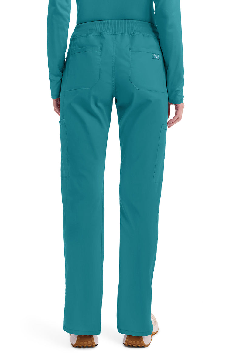 teal blue - Mid Rise Straight Leg Pull-on Cargo Pant (Back)