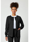 Black - Cherokee WW Revolution Women Scrub Jacket - Front View
