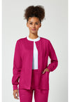 Electric Pink - Cherokee WW Revolution Women Scrub Jacket - Front View
