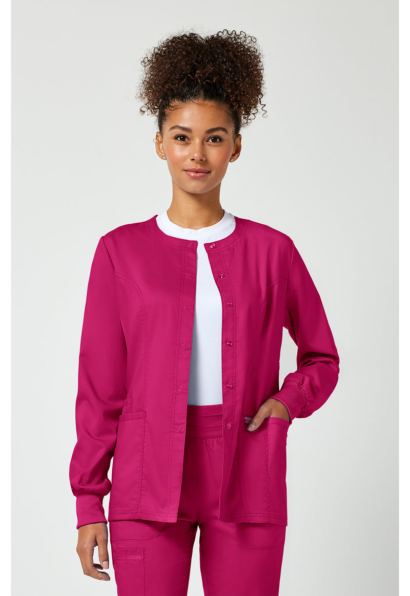 Electric Pink - Cherokee WW Revolution Women Scrub Jacket - Front View