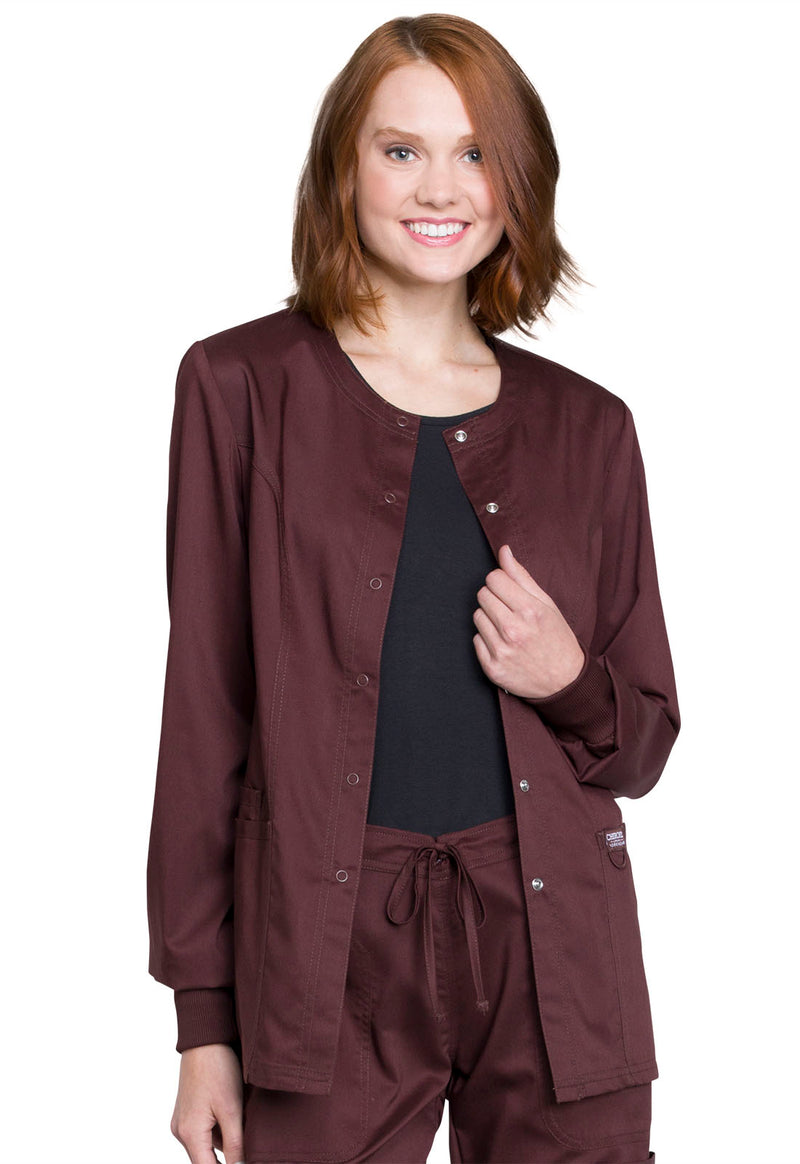 Espresso - Cherokee WW Revolution Women Scrub Jacket - Front View