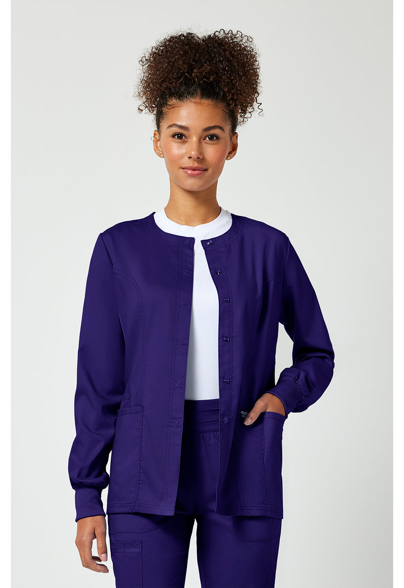 Grape - Cherokee WW Revolution Women Scrub Jacket - Front View