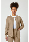 Khaki - Cherokee WW Revolution Women Scrub Jacket - Front View