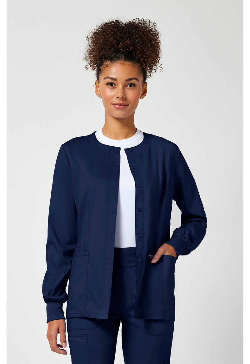 Navy - Cherokee WW Revolution Women Scrub Jacket - Front View