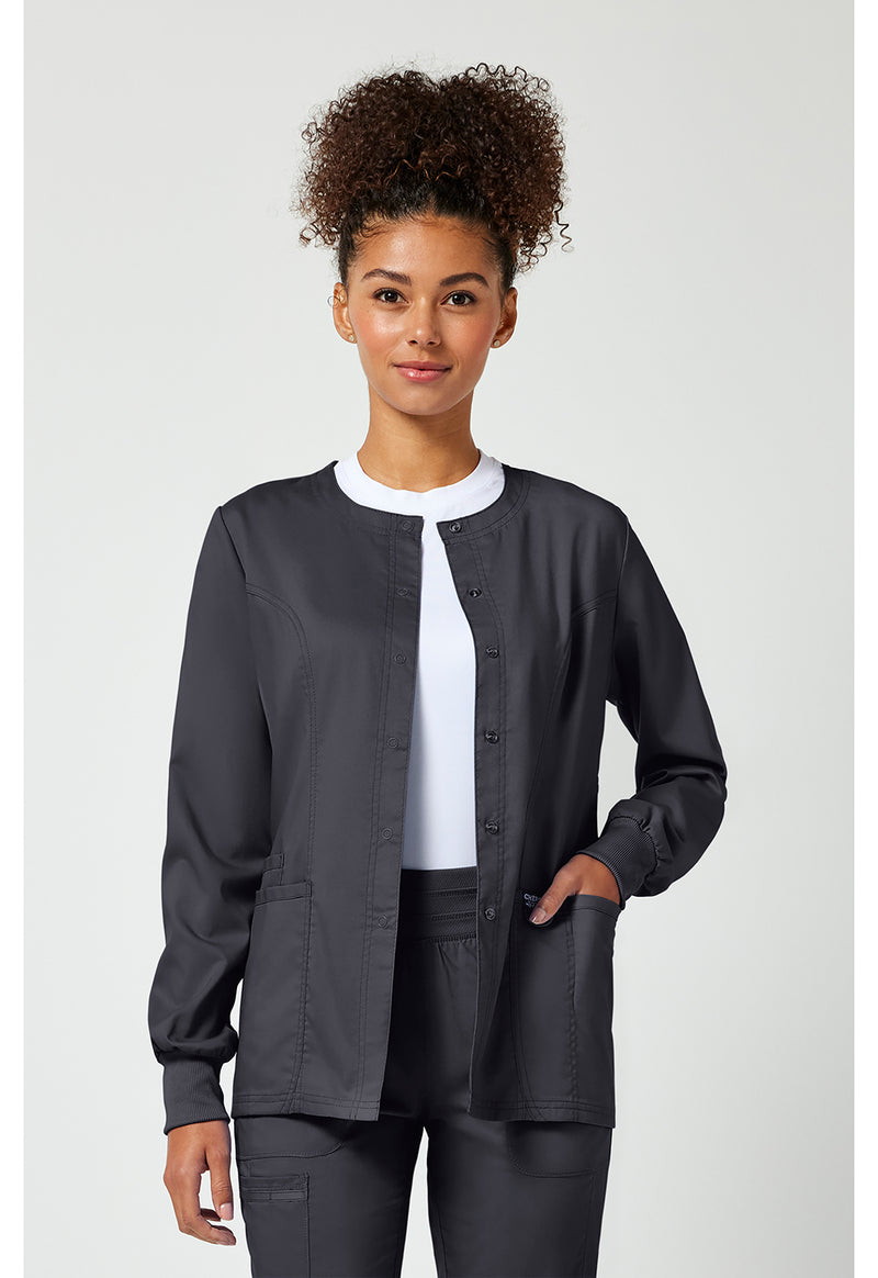 Pewter - Cherokee WW Revolution Women Scrub Jacket - Front View
