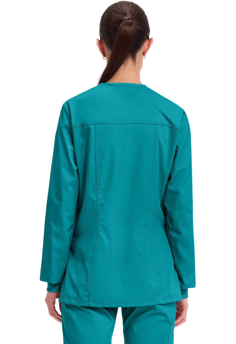 Teal Blue - Cherokee WW Revolution Women Scrub Jacket - Back View