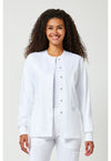 White - Cherokee WW Revolution Women Scrub Jacket - Front View