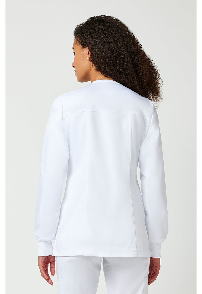 White - Cherokee WW Revolution Women Scrub Jacket - Back View