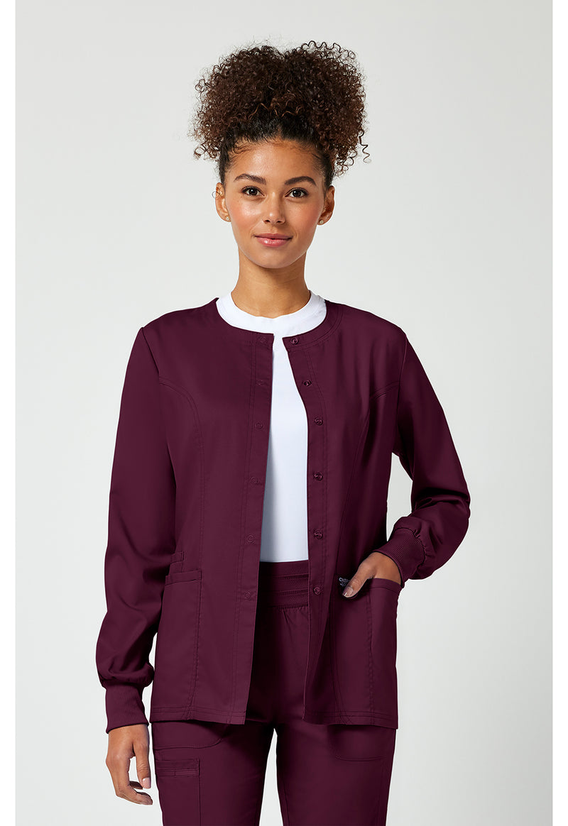 Wine - Cherokee WW Revolution Women Scrub Jacket - Front View