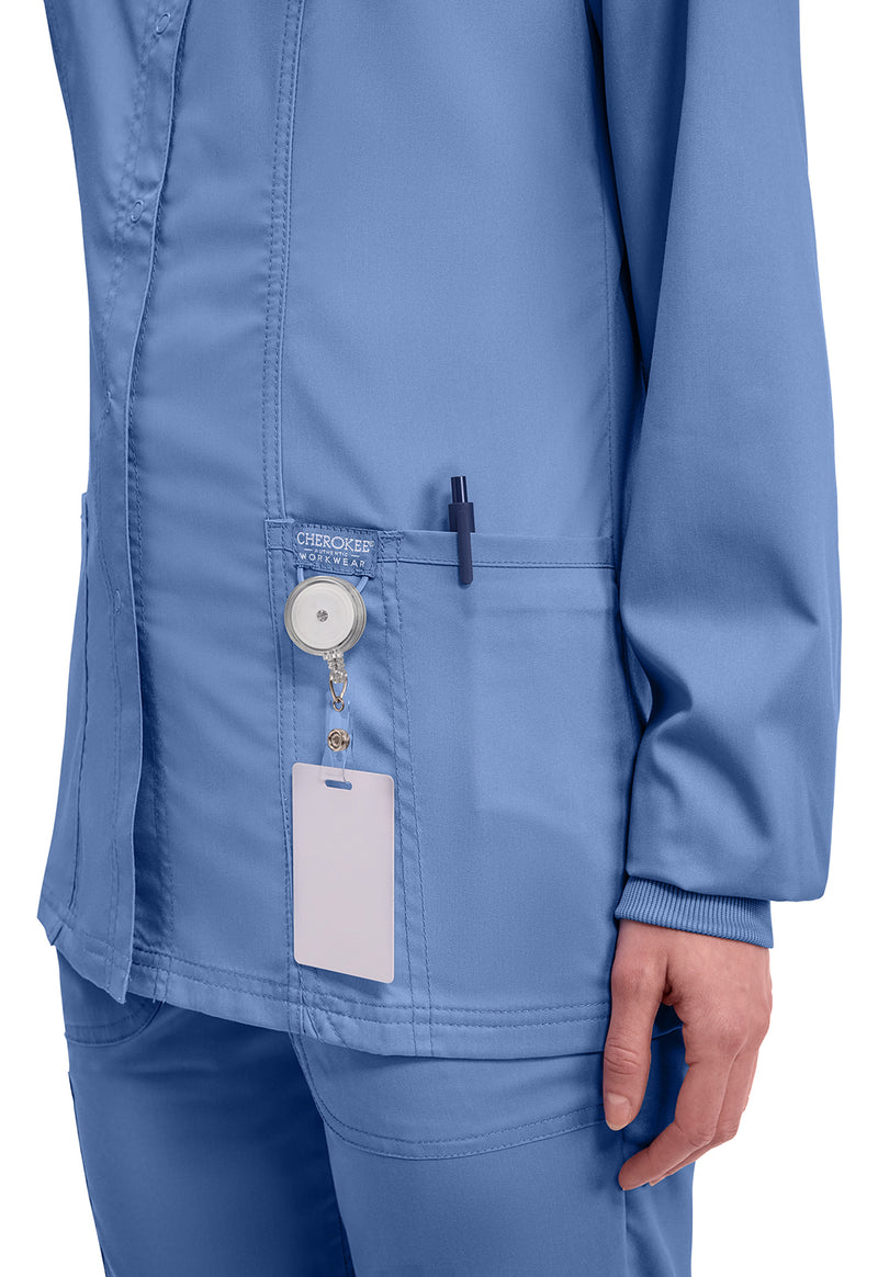 Ciel Blue - Cherokee Cherokee WW Revolution Women's Scrub Jacket - Detail 3 View
