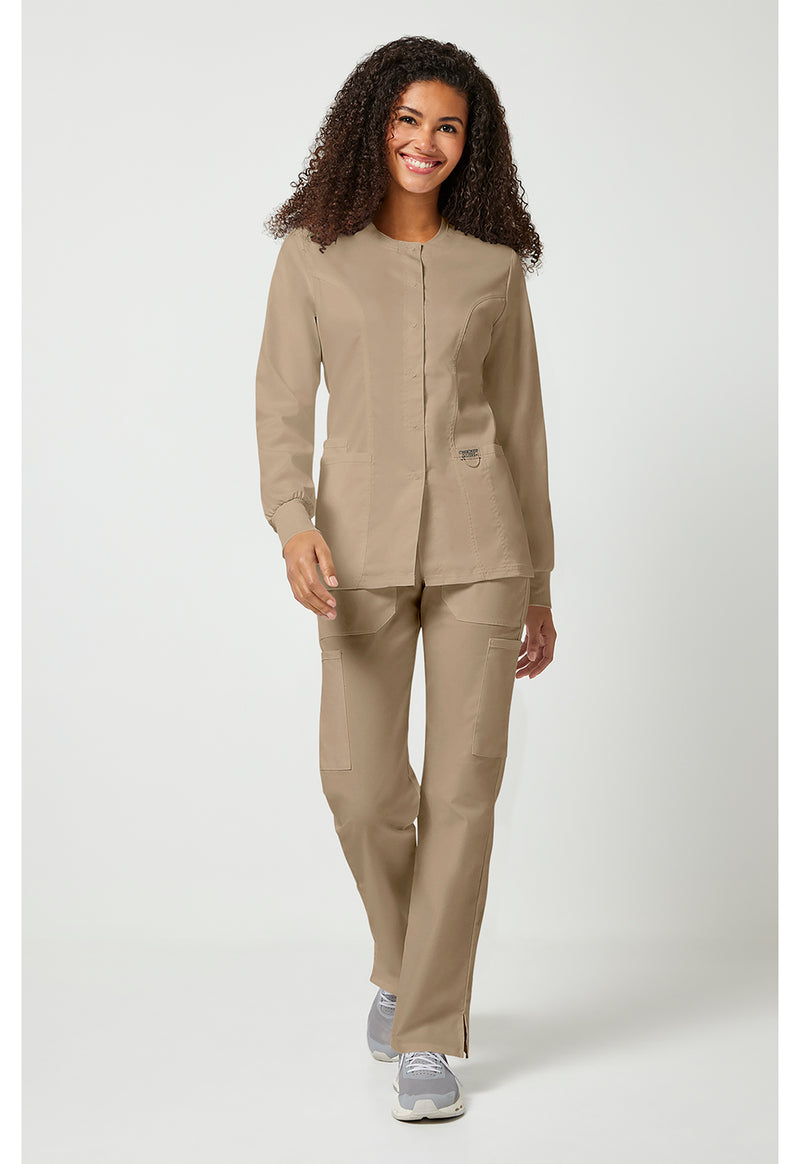 Khaki - Cherokee Cherokee WW Revolution Women's Scrub Jacket - Detail 1 View