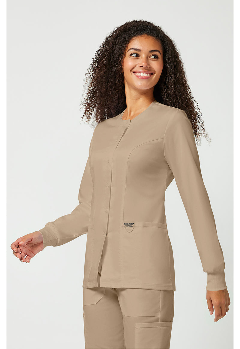 Khaki - Cherokee Cherokee WW Revolution Women's Scrub Jacket - Left Side View