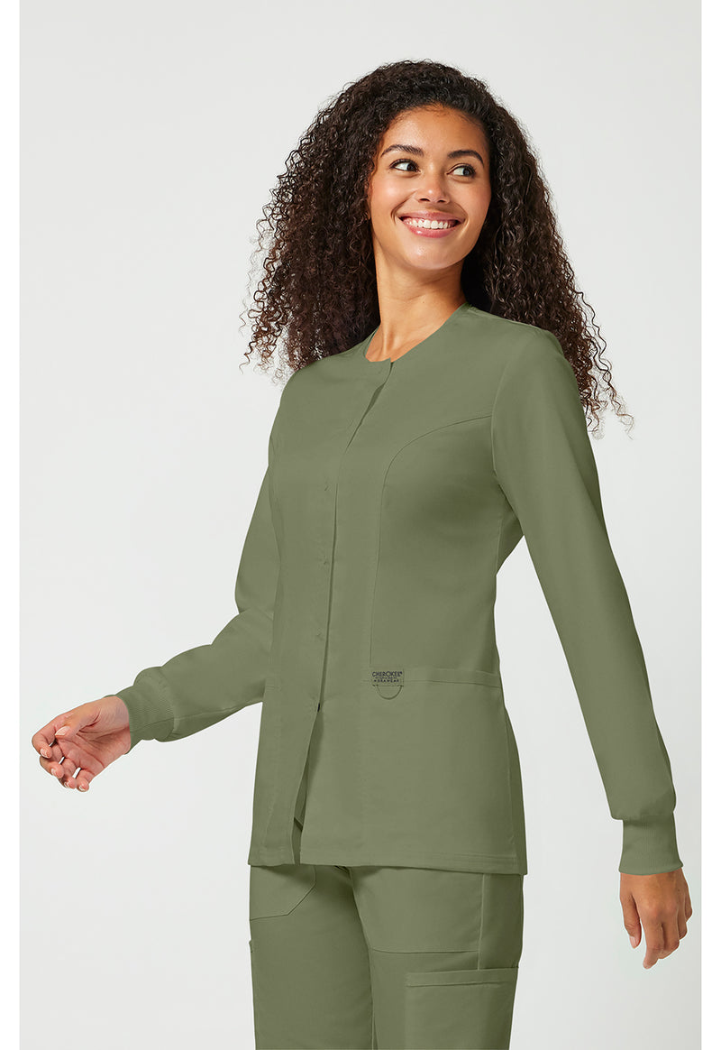 Olive - Cherokee Cherokee WW Revolution Women's Scrub Jacket - Left Side View
