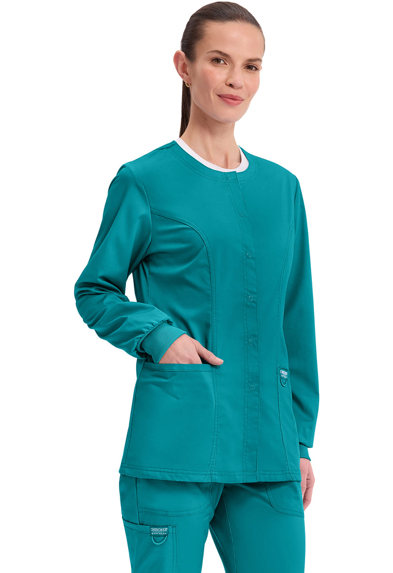 Teal Blue - Cherokee Cherokee WW Revolution Women's Scrub Jacket - Right Side View
