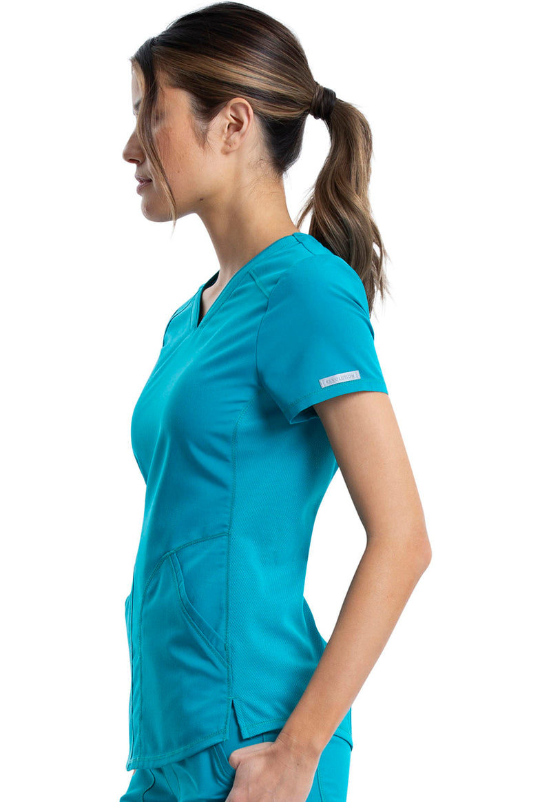 Teal Blue - Cherokee Cherokee WW Revolution Women's Scrub Top - Left Side View