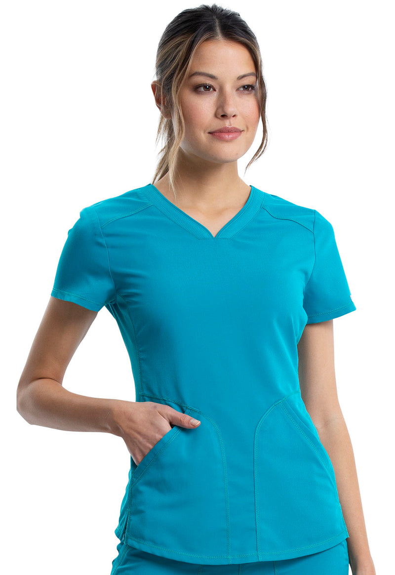 Teal Blue - Cherokee WW Revolution Women's Scrub Top - Front View