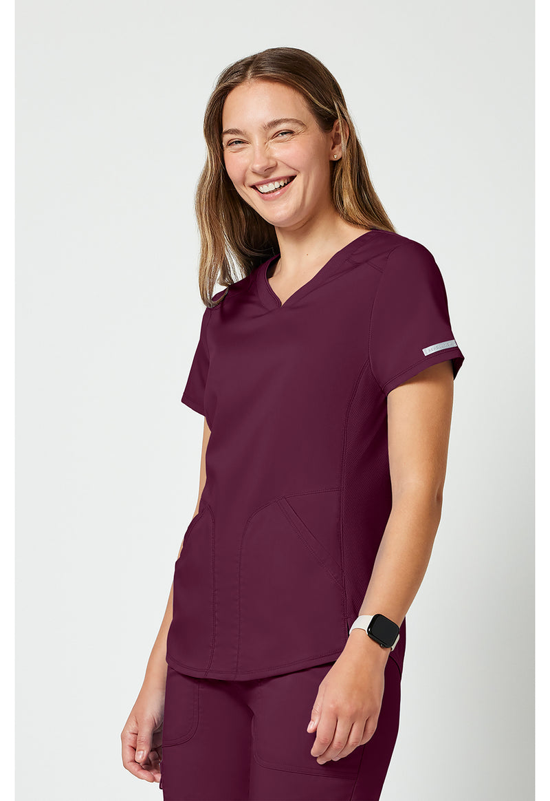 Wine - Cherokee Cherokee WW Revolution Women's Scrub Top - Left Side View