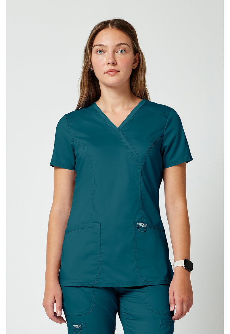 Caribbean Blue - Cherokee WW Revolution Women Scrub Top - Front View