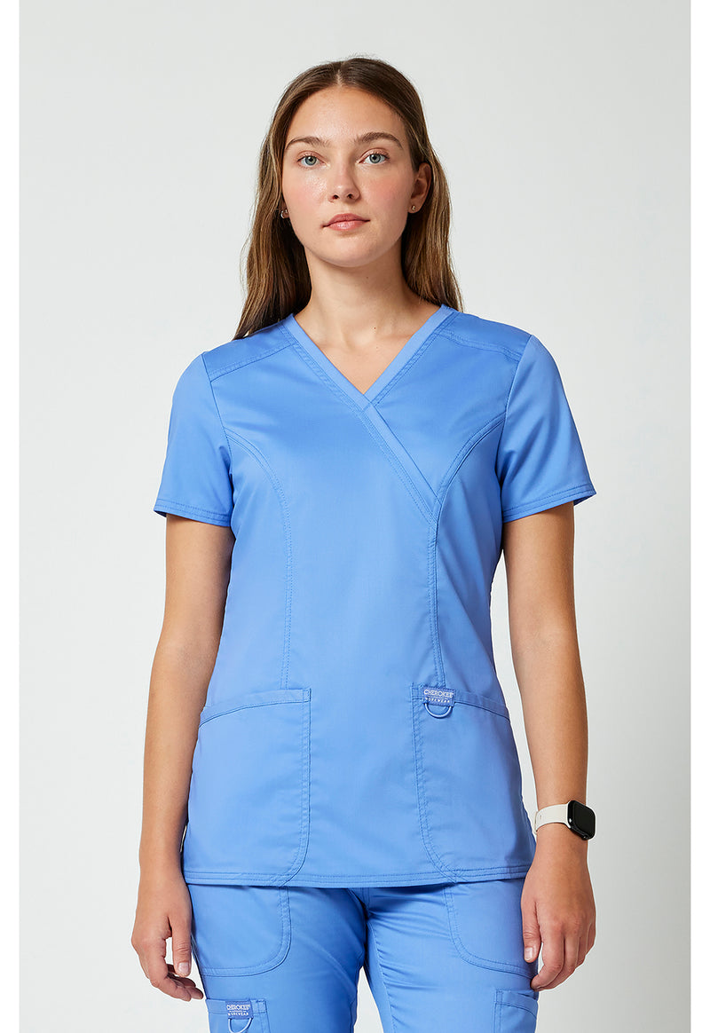 Ciel Blue - Cherokee WW Revolution Women Scrub Top - Front View