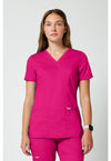 Electric Pink - Cherokee WW Revolution Women Scrub Top - Front View