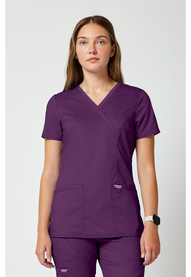 Eggplant - Cherokee WW Revolution Women Scrub Top - Front View