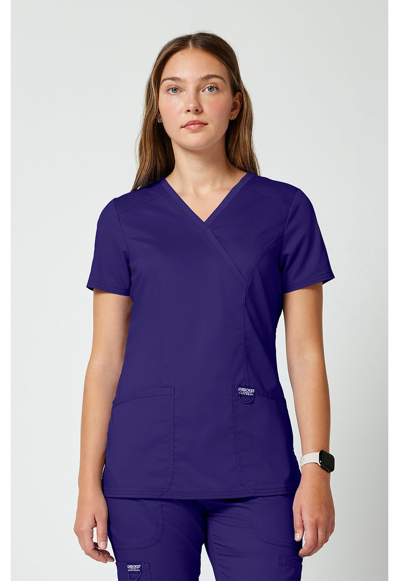 Grape - Cherokee WW Revolution Women Scrub Top - Front View