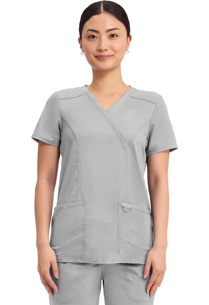 Grey - Cherokee WW Revolution Women Scrub Top - Front View