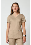 Khaki - Cherokee WW Revolution Women Scrub Top - Front View