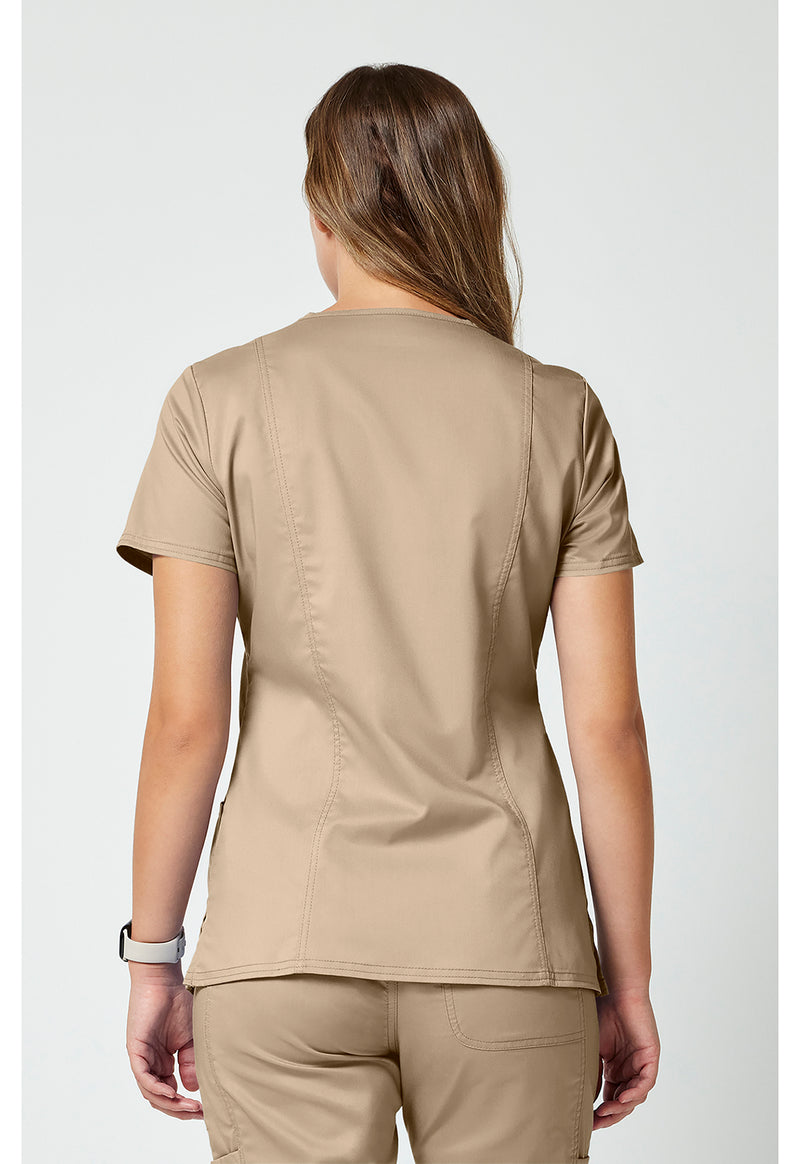 Khaki - Cherokee WW Revolution Women Scrub Top - Back View
