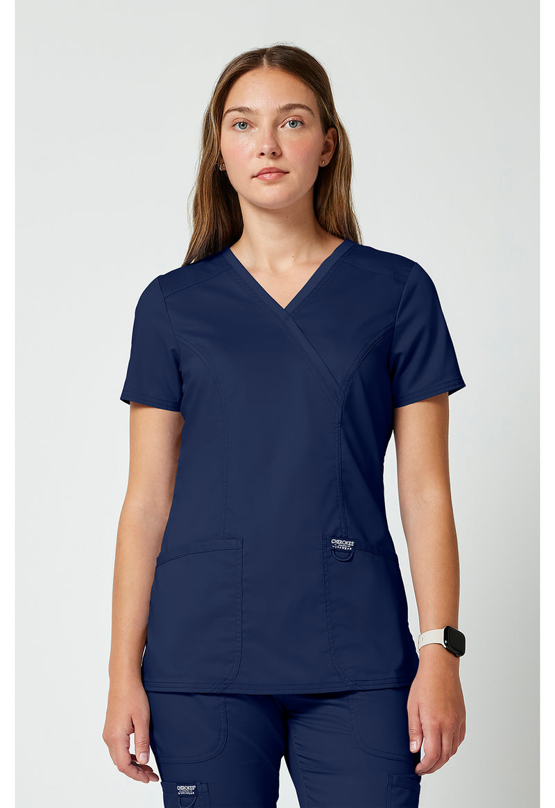 Navy - Cherokee WW Revolution Women Scrub Top - Front View