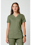 Olive - Cherokee WW Revolution Women Scrub Top - Front View