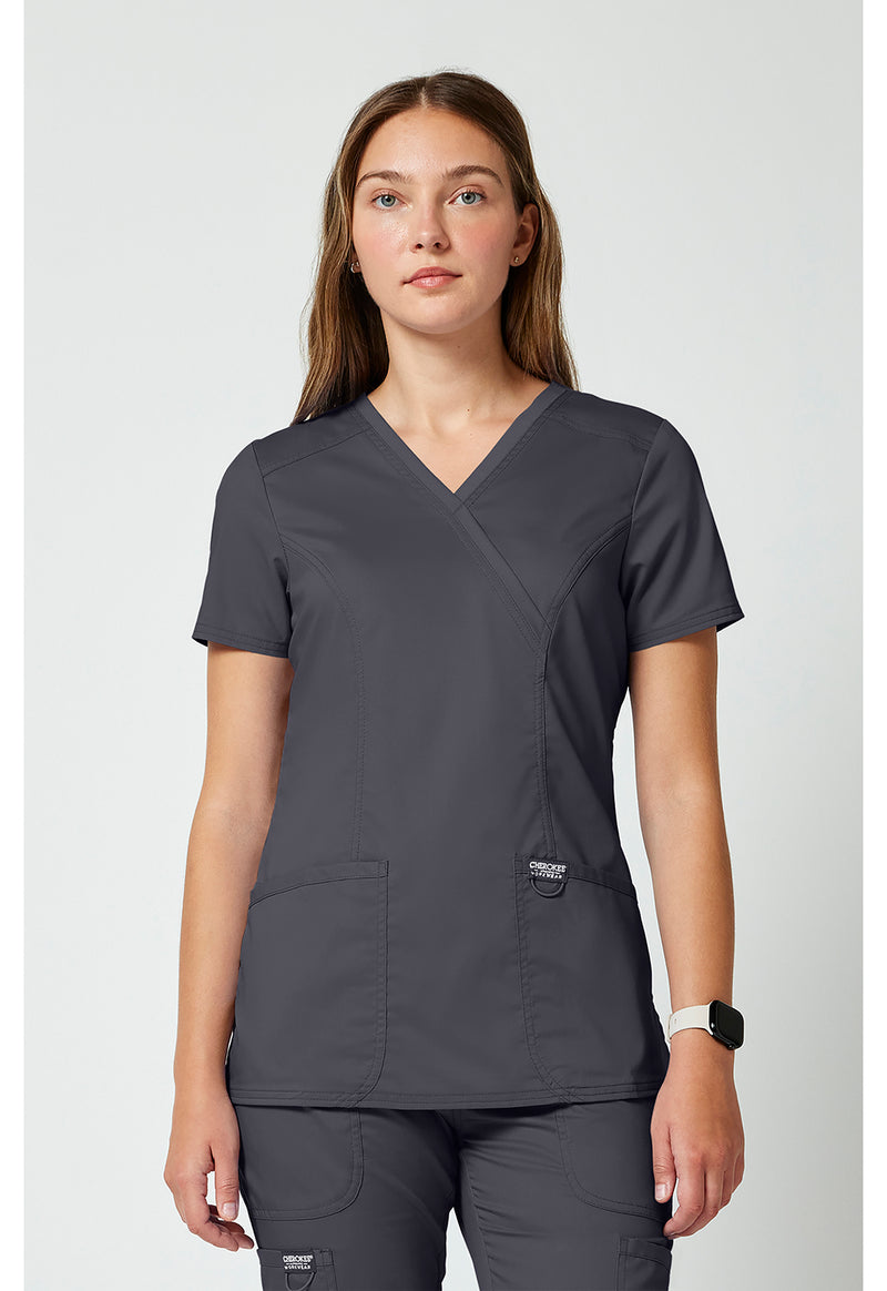Pewter - Cherokee WW Revolution Women Scrub Top - Front View