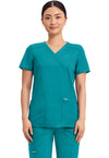 Teal Blue - Cherokee WW Revolution Women Scrub Top - Front View