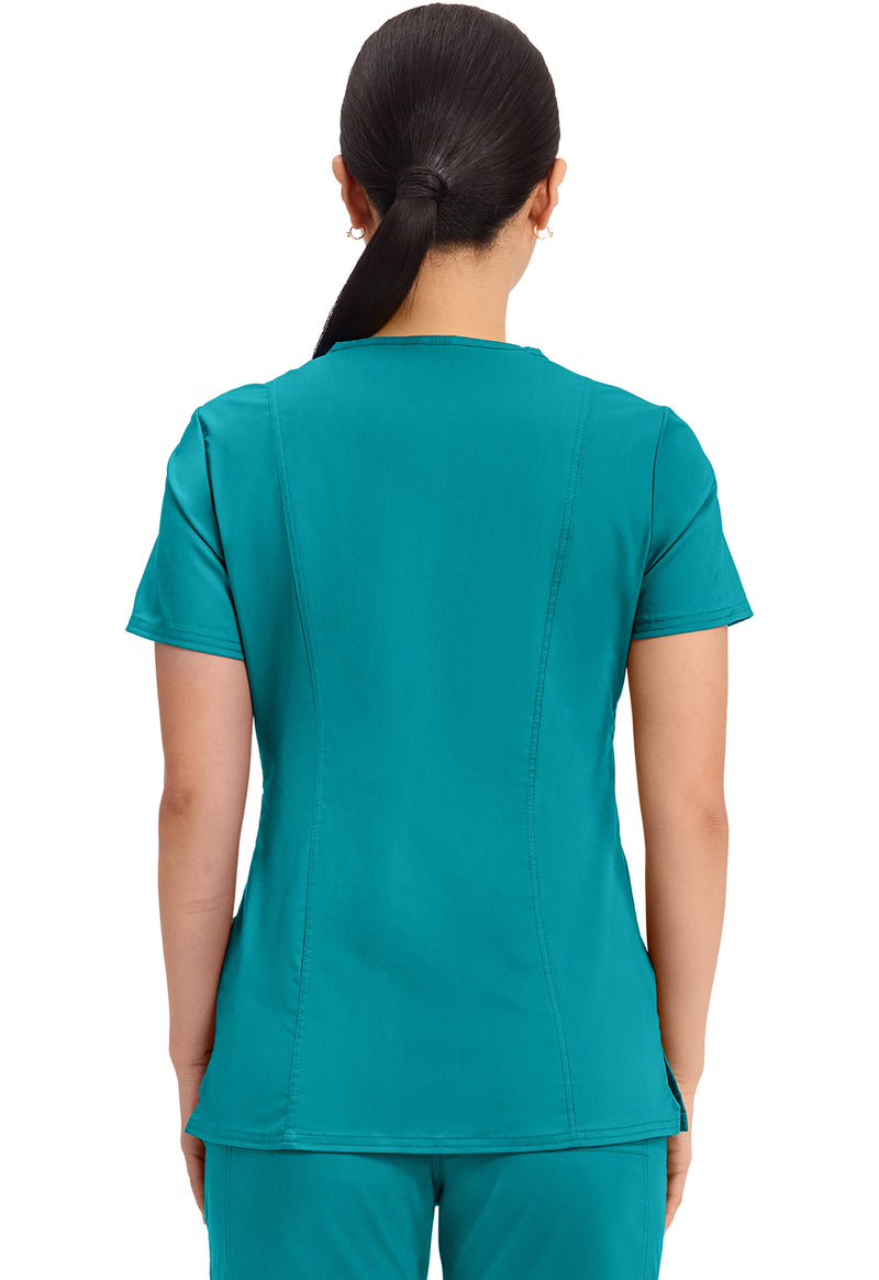 Teal Blue - Cherokee WW Revolution Women Scrub Top - Back View