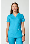 Turquoise - Cherokee WW Revolution Women Scrub Top - Front View