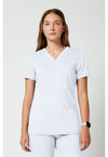 White - Cherokee WW Revolution Women Scrub Top - Front View