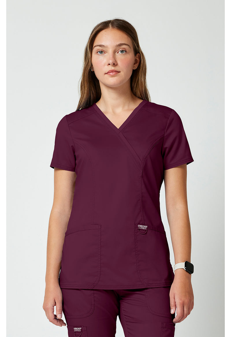Wine - Cherokee WW Revolution Women Scrub Top - Front View