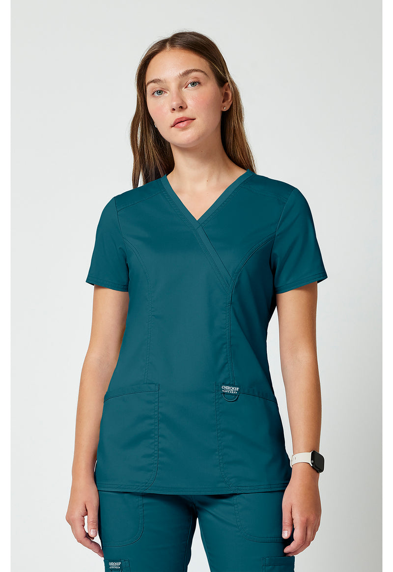Caribbean Blue - Cherokee Cherokee WW Revolution Women's Scrub Top - Detail 4 View