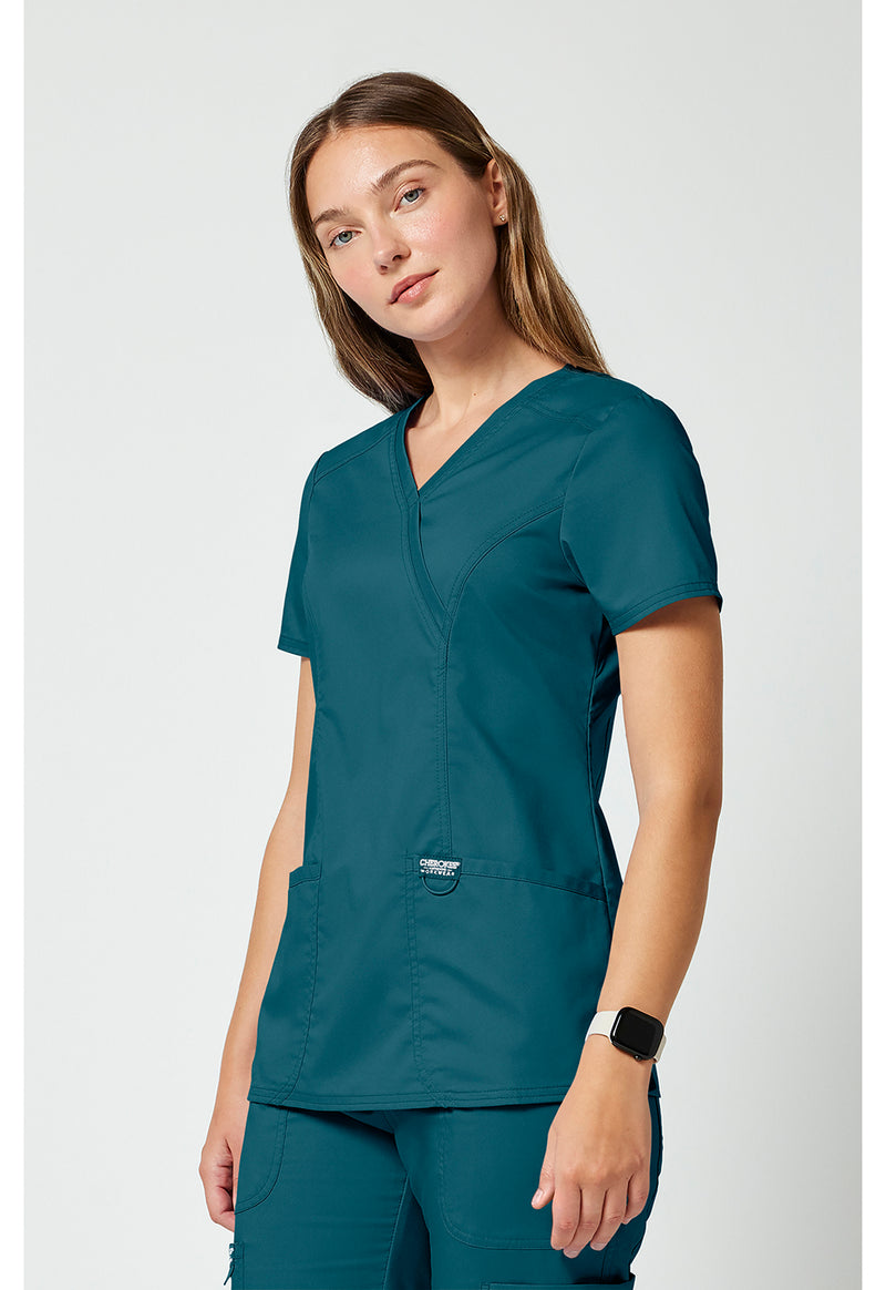 Caribbean Blue - Cherokee Cherokee WW Revolution Women's Scrub Top - Left Side View