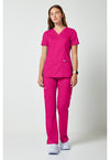 Electric Pink - Cherokee Cherokee WW Revolution Women's Scrub Top - Detail 1 View