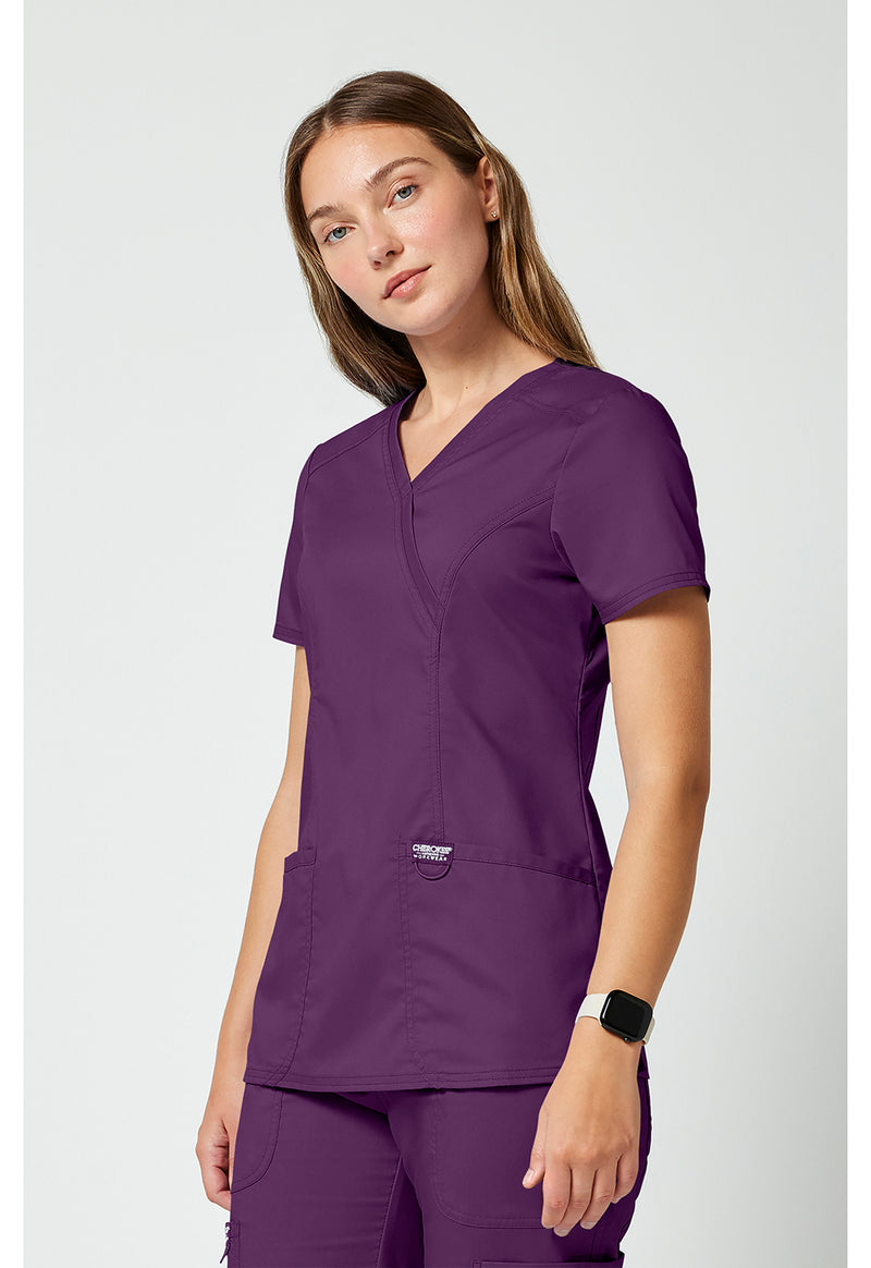 Eggplant - Cherokee Cherokee WW Revolution Women's Scrub Top - Left Side View