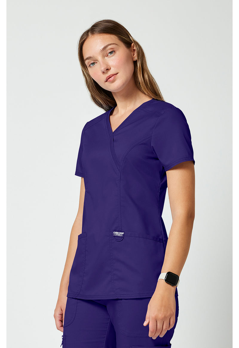 Grape - Cherokee Cherokee WW Revolution Women's Scrub Top - Left Side View