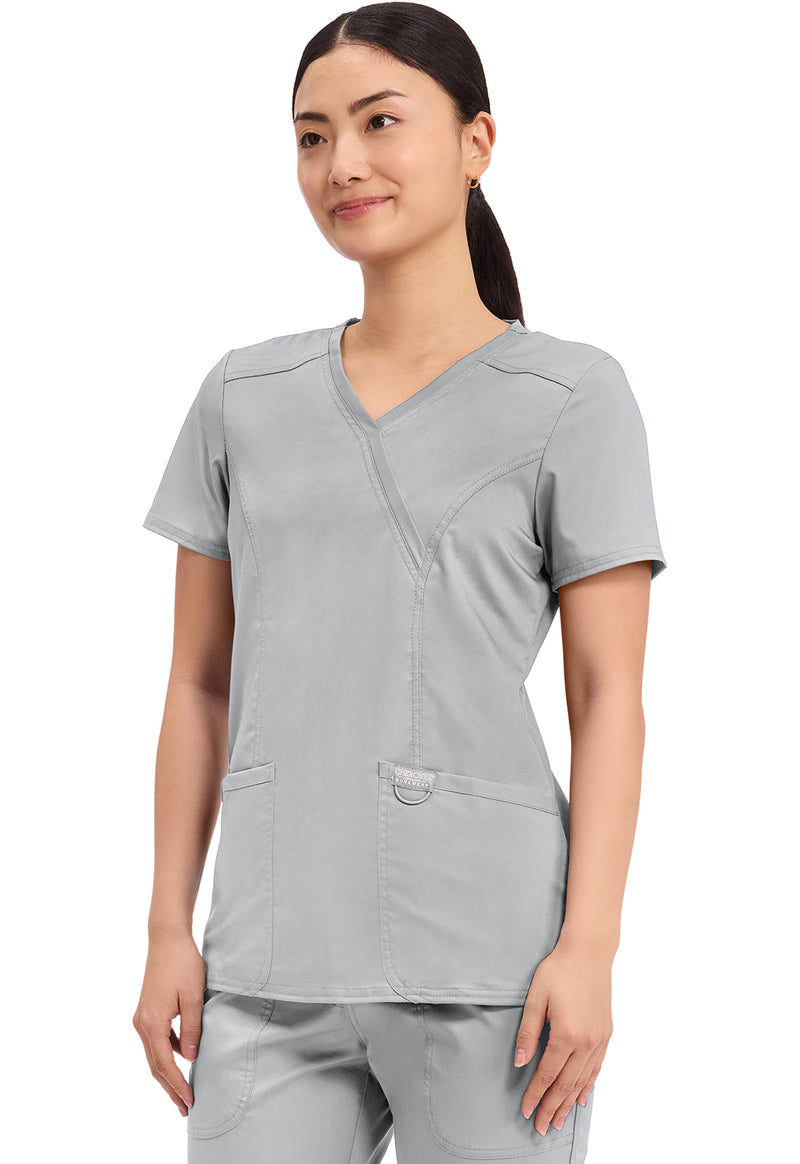 Grey - Cherokee Cherokee WW Revolution Women's Scrub Top - Left Side View