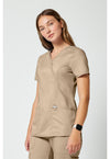 Khaki - Cherokee Cherokee WW Revolution Women's Scrub Top - Left Side View