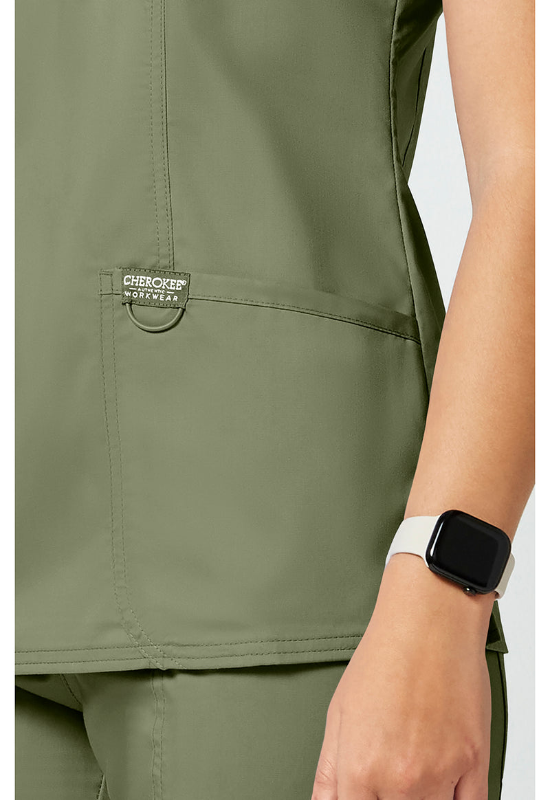 Olive - Cherokee Cherokee WW Revolution Women's Scrub Top - Detail 3 View